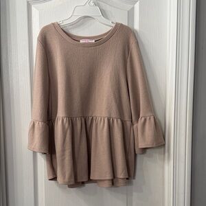 Peplum Waffle Knit Top in Blush Taupe